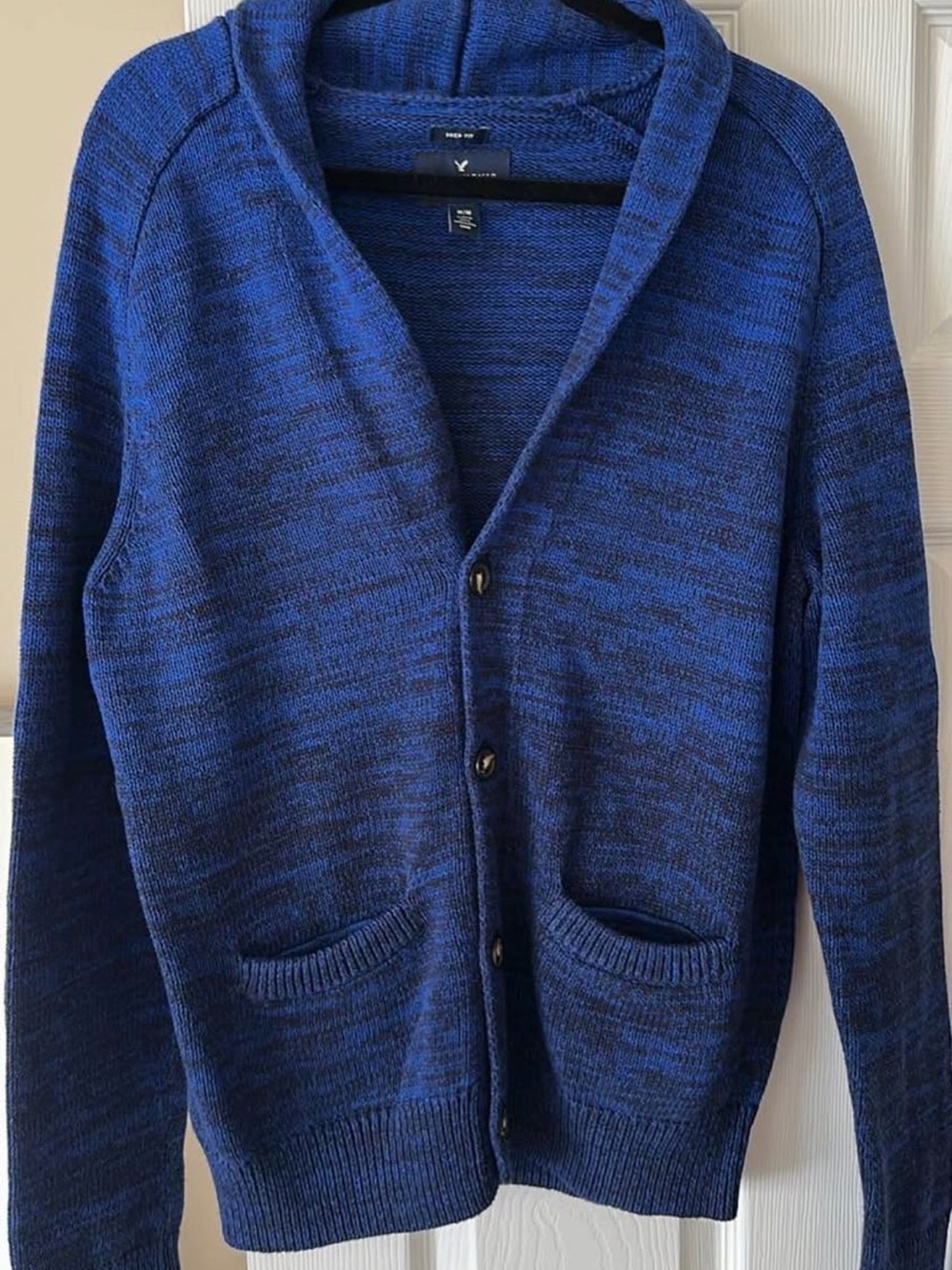 American Eagle Men's Shawl Collar Button-Up Sweater Cardigan in Blue